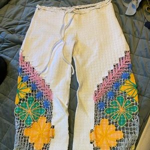 Kovey embroidered floral beach pants